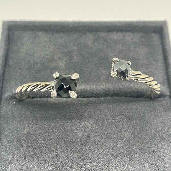 David Yurman Sterling Silver Black Onyx Hematite Chatelaine Bypass 4mm Bracelet - Picture 2 of 11